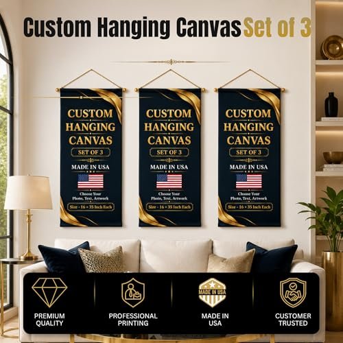 BABY CUDDLE BOX - Custom Hanging Canvas Wall Art by BCB Print - Personalized Ready to Hang Picture Banner | with Your Photo | HD Print Living Room Wall Art | Fast Delivery | Made in USA | 16x35 inch | Set of 3